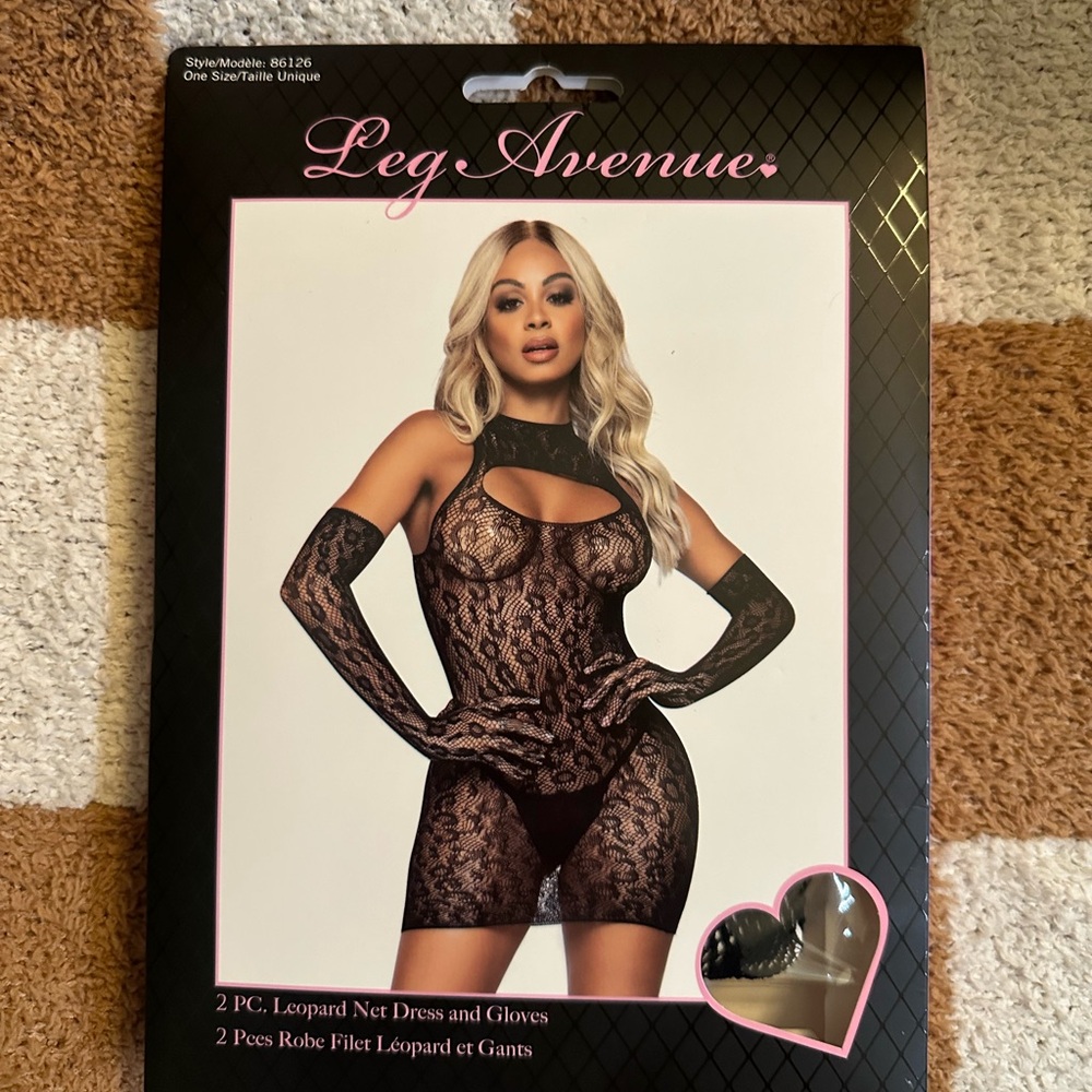 Leg Avenue Black Leopard Lace Dress and Gloves